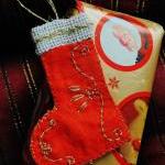 Hand Embroided Christmas Stocking Ornament - A Set..