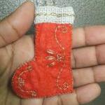 Hand Embroided Christmas Stocking Ornament - A Set..