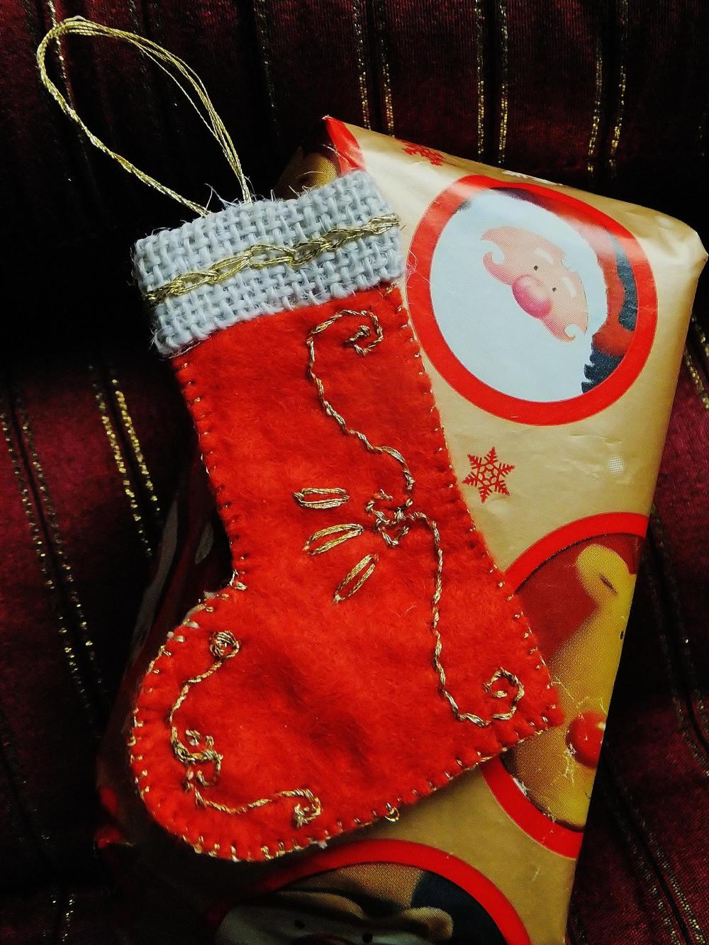 Hand Embroided Christmas Stocking Ornament - A Set Of 4