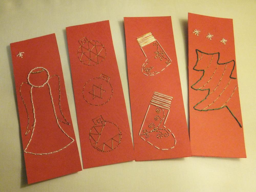 Hand Embroided Christmas Bookmarks - Set Of 4